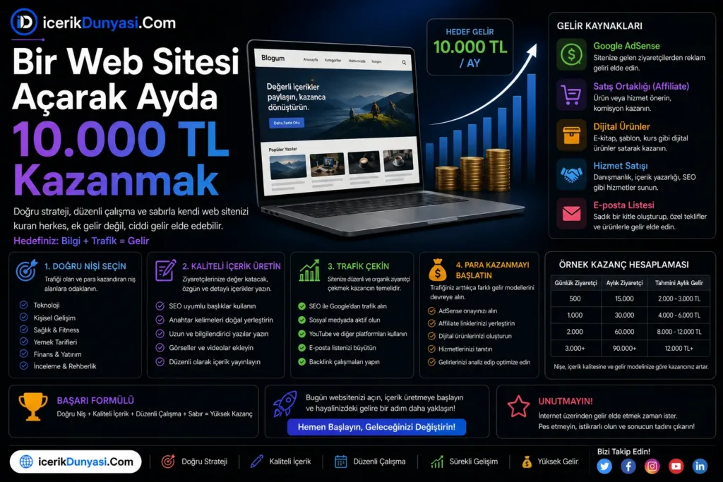 Bir Web Sitesi Açarak Ayda 10.000 TL Kazanmak – Adım Adım Rehberiniz